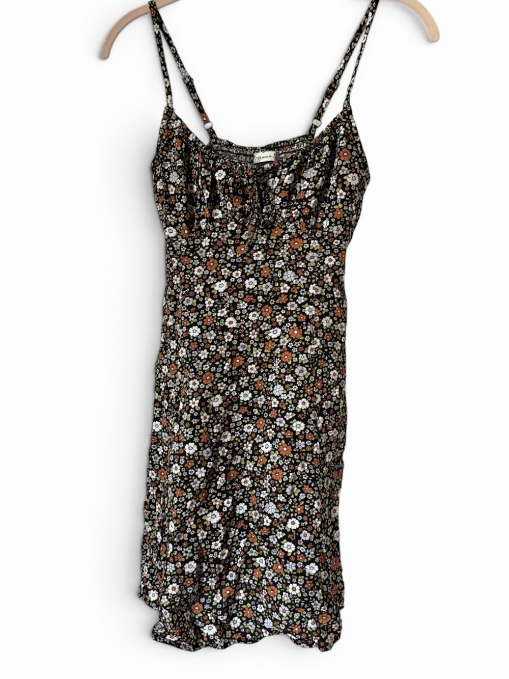 Hollister Black Floral Mini Dress White Orange Flowers Y2K Summer Smocking